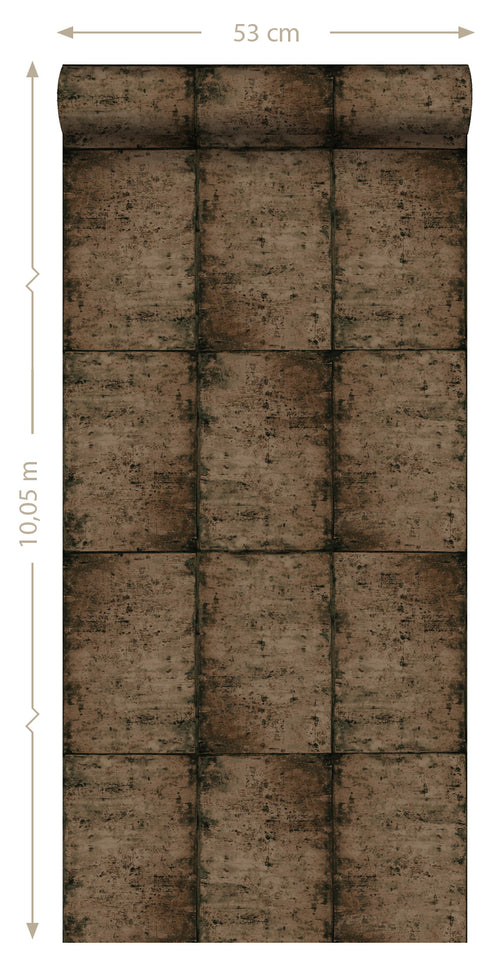 ESTAhome behang zinken platen vergrijsd bruin - 53 cm x 10.05 m - 138881