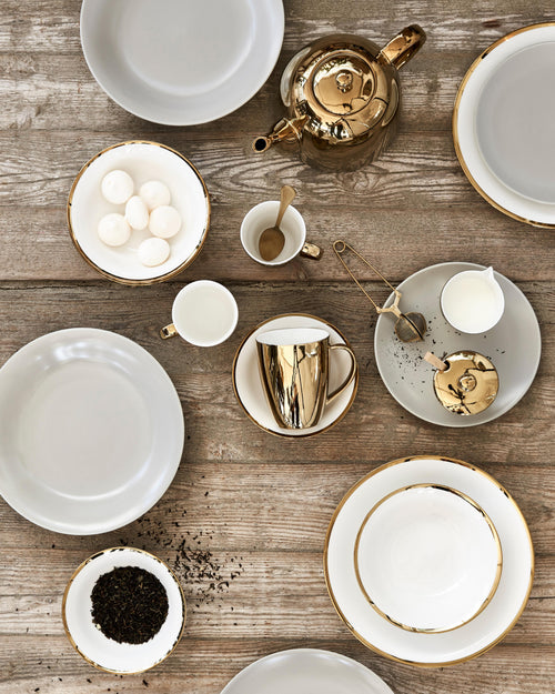 vtwonen Kommen - Set van 4 - Wit / Goud - Porselein - 15 cm