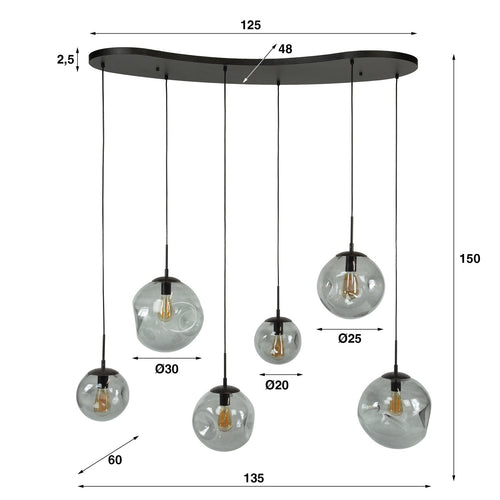Giga Meubel Hanglamp Stellar Black - Zwart - 6-Lichts - 135x60x150cm - vtwonen shop
