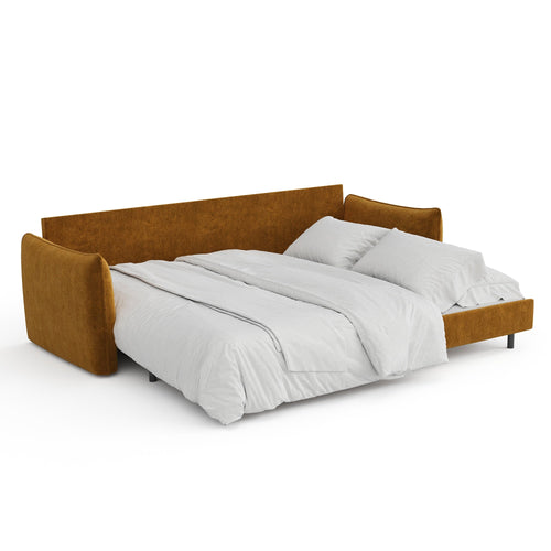 Sia Home - Slaapbank PLUME - fluweel met structuur mosterd 213.5cm