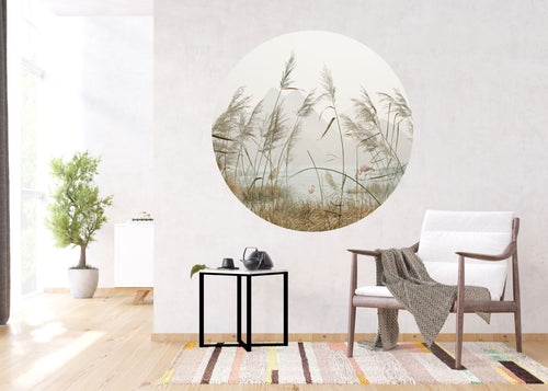 Sanders & Sanders zelfklevende behangcirkel tropisch landschap met flamingo's beige Ø 140 cm 601128