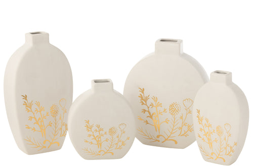 J-Line vaas Bloem Tekening - porselein - goud/wit - large - 2 stuks - 15x 28 cm