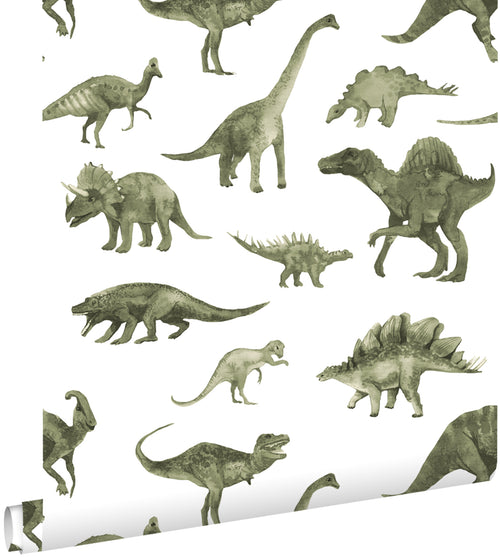 ESTAhome behang dinosaurussen donkergroen - 50 x 900 cm - 131200