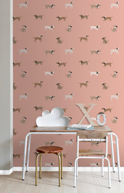 ESTAhome behang honden roze en bruin - 50 x 900 cm - 131380