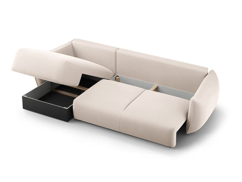 Cosmopolitan Design Converteerbare hoekbank rechts met opbergdoos Matera 4-zits, flueel beige - 173x253x86cm