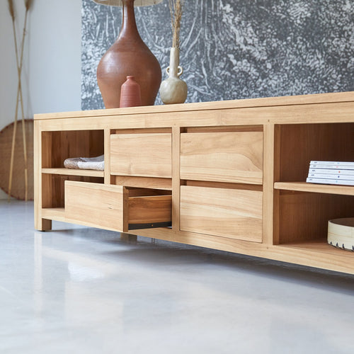 Tikamoon Tv-meubel van massief teakhout 200 cm - Naturel - vtwonen shop