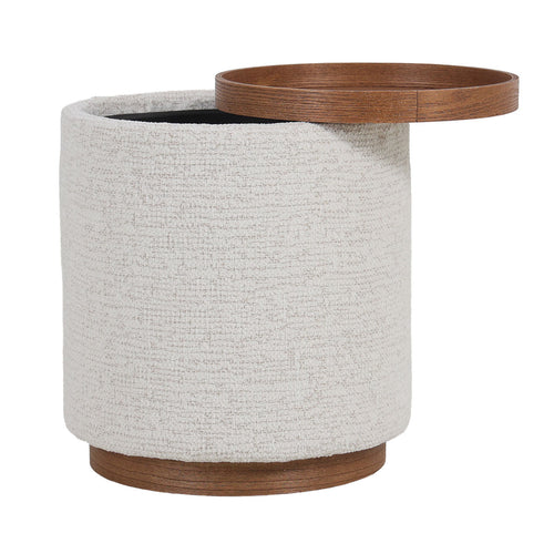 DÉJA Living Bijzettafel Marcia Beige/Walnoot – Rond – Met Opbergruimte – Essenfineer en Stof – 40x40x44 cm
