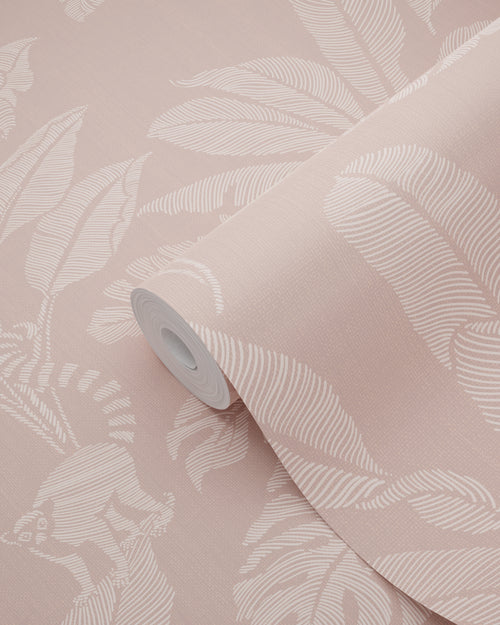 ESTAhome behang apen en jungle bladeren oudroze - 50 x 900 cm - 139860