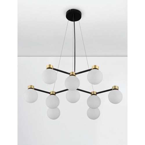 Nova Luce OVALINO Hanglamp met meerdere armen voor plafondmontage in opaal, satijngoud en matzwart, LED G9 10x5W