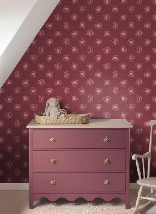 ESTAhome behang zonnetjes donker rood - 50 x 900 cm - 131777