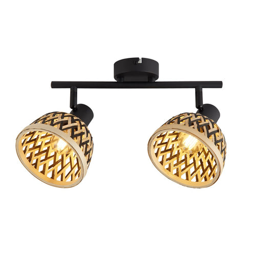 Searchlight Lance 2-lichts Twin Spotlight Bar Zwart Metaal & Bamboe Kap