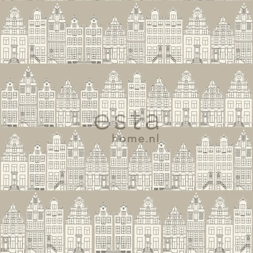 ESTAhome behang Amsterdamse huizen beige - 53 cm x 10.05 m - 137713