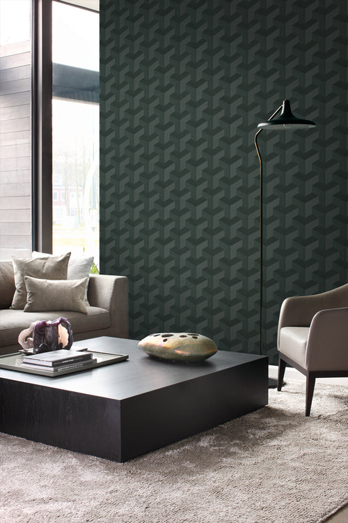 Origin Wallcoverings behang grafisch 3D motief donkergroen - 50 x 900 cm - 348004 - vtwonen shop
