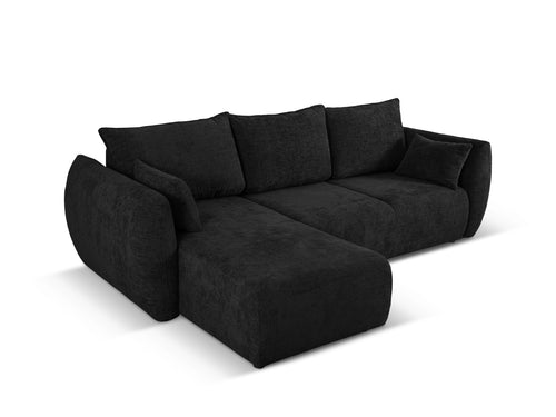 Cosmopolitan Design Uitklapbare hoekbank links met opbergdoos Matera 4-zits, chenille, zwart - 173x253x86cm