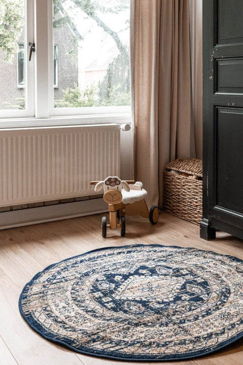 Interieur05 vintage vloerkleed Aila - blauw -   Ø 120 cm