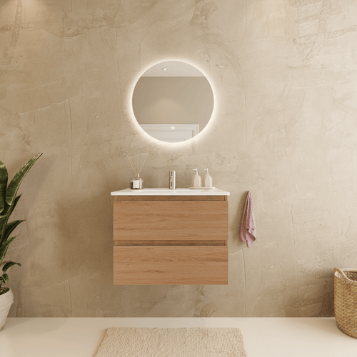 LOMAZOO badkamermeubel Marenza - zwevend - wit keramiek - licht eiken - 60 cm