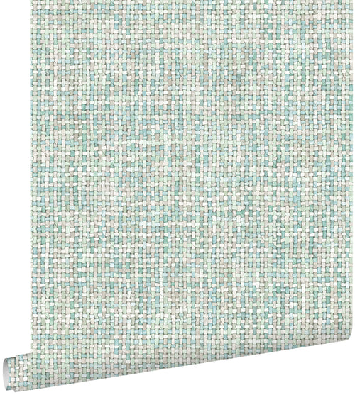 ESTAhome behang geweven linnenstructuur vergrijsd mintgroen - 53 cm x 10.05 m - 148662
