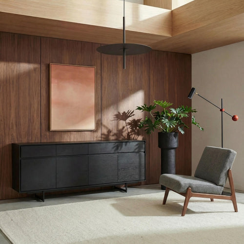 Furnhouse 4-deurs dressoir Tokyo - Zwart - MDF, zwart eikenfineer - 45x205x82
