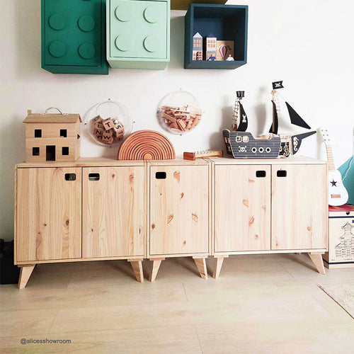 Meubel 1 deur met 1 in hoogte verstelbare plank - Licht hout - 37,3x37,3x53,5 cm