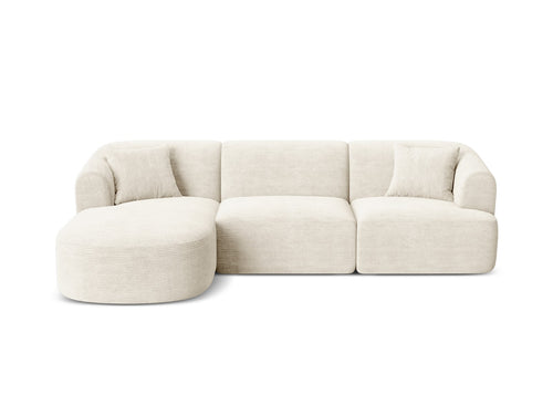 Cosmopolitan Design Modulaire hoekbank links Campi 4-zits, ribfluwelen ivoor - 156x256x70cm