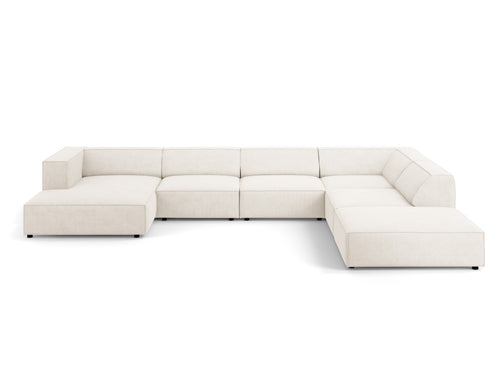 Cosmopolitan Design Panoramische hoekbank rechts Arendal 7-zits, chenille met ribbeleffect, ivoor - 262x364x70cm