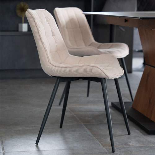 Home Deluxe gestoffeerde stoel IKALO Cord Cream Aantal: 6 - vtwonen shop