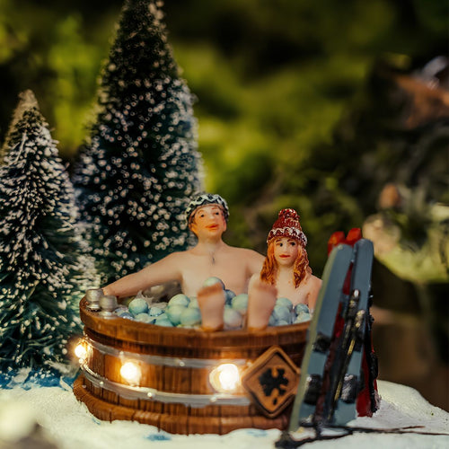 Luville Kerstdorp Miniatuur Bubbelbad in het Bos - Kerstversiering Decoratie Binnen - Kerst Decoratie met Verlichting voor Kerstdorp - L13 x B10 x H11