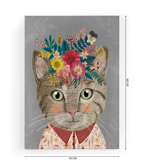 Canvas 60x40 Afdruk Bloemenkat