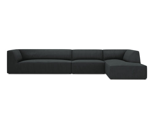Micadoni rechter hoekbank Ruby 5-zits, ribfluwelen, zwart - 180x366x69cm