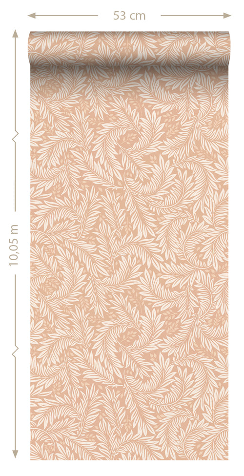 ESTAhome behang bladeren licht terracotta - 50 x 900 cm - 131141 - vtwonen shop