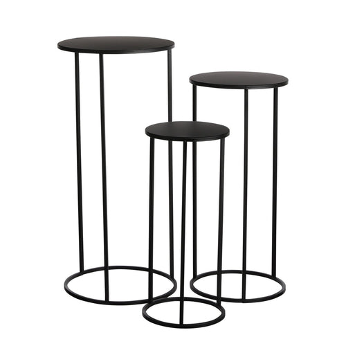 Mica Decorations Quinty Bijzettafel - Set van 3 - H70 x Ø32 cm - Metaal - Zwart