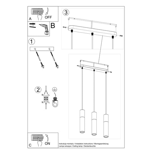 Sollux Lighting Hanglamp BORGIO 3L wit - 45x6x90cm