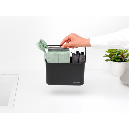 Brabantia SinkSide Schoonmaakset: schoonmaakbakje, bordenschraper, afwasborstel, microvezel sponsdoekjes en schoonmaakdoekjes - Dark Grey