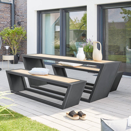HOME DELUXE Stalen zitset KOBON antraciet - Made in Germany - 2 x bank + 1 x tafel