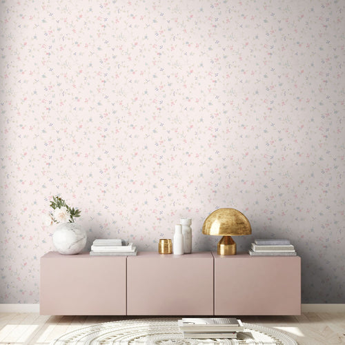 Livingwalls behang bloemmotief beige, roze en blauw - 53 cm x 10.05 m - AS-390712