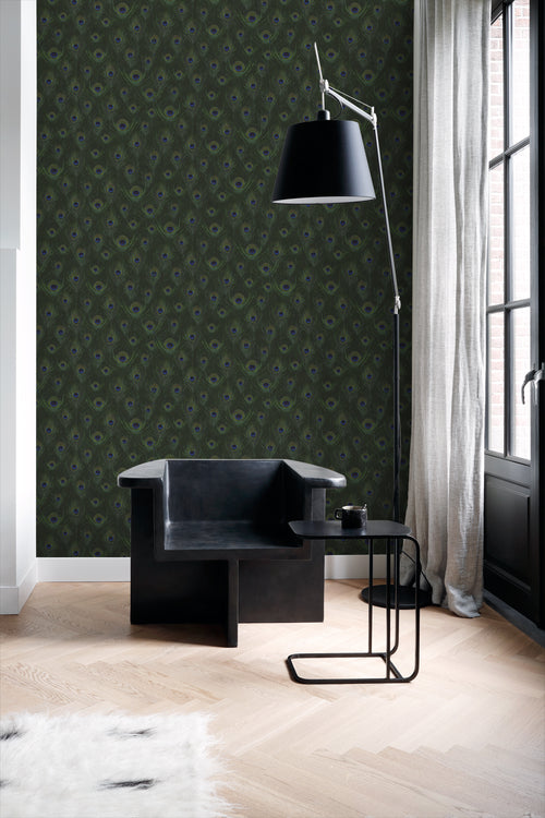 Origin Wallcoverings behang pauwenveren mosgroen - 0,53 x 10,05 m - 347765 - vtwonen shop