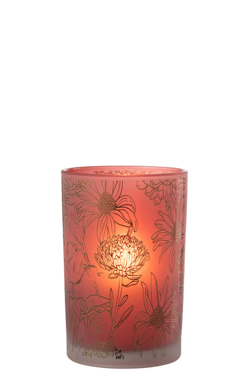 J-Line windlicht bloemen - glas - mat rood/goud - large - vtwonen shop