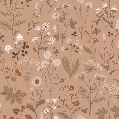 ESTAhome behang veldbloemen terracotta bruin - 53 cm x 10.05 m - 139842