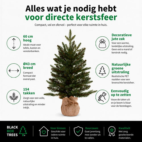 Black Box Trees Kunstkerstboom Sitka H60 x D43 cm - Kunstboom in Jute Zak - Kerstboom voor Binnen met 154 Takken - Kerstversiering voor Kleine Ruimtes
