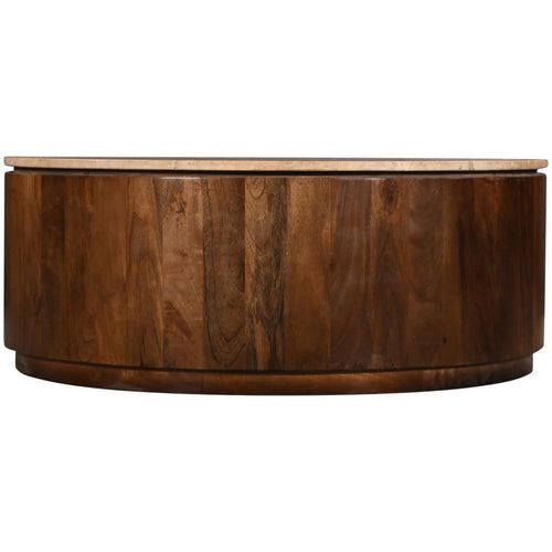 Giga Meubel Salontafel Elan Rond - Travertin - Walnoot - 90x90x35cm - vtwonen shop