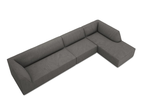 Micadoni rechter hoekbank Ruby 5-zits, ribfluwelen, donkergrijs - 180x366x69cm