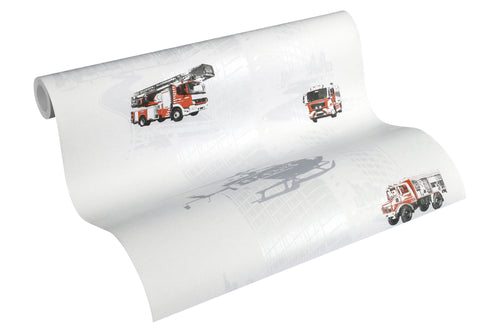 A.S. Création behang brandweerauto's rood en warm grijs - 53 cm x 10,05 m - AS-358132 - vtwonen shop