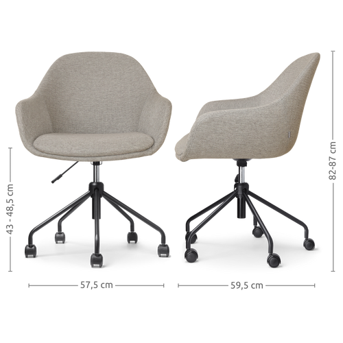 Nolon Nout-Mae Bureaustoel Warm Grijs - Armleuning - Zwart Onderstel - vtwonen shop