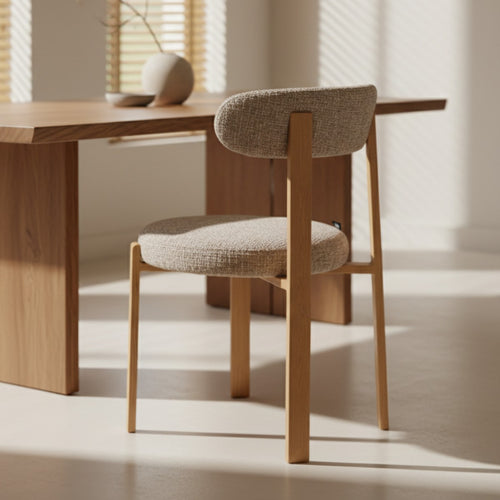 DÉJA Living Eetkamerstoel Lagan - Taupe/Naturel Stof - Set van 2 - vtwonen shop