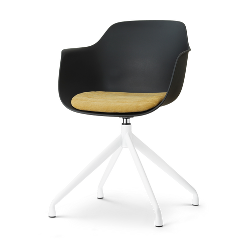Nolon Nola-Liz draaibare eetkamerstoel zwart met warm oker zitkussen - wit onderstel