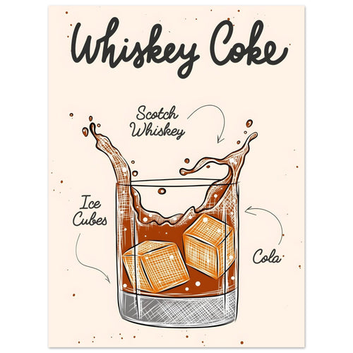Artfulprints  Whiskey Coke cocktail – Illustratie   poster 30x40 cm - vtwonen shop