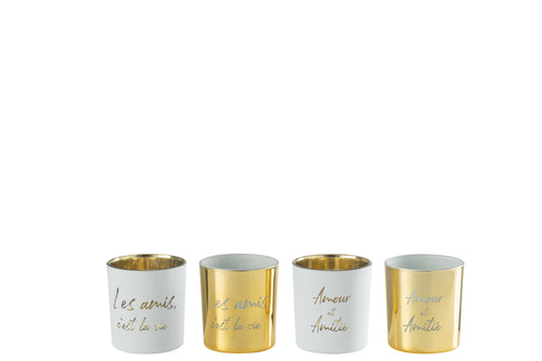 J-Line theelichthouder - textiel/glas - goud/zilver - small - 4 stuks