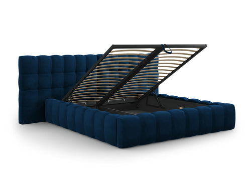 Cosmopolitan Design Opbergbed met dubbel hoofdbord Bali 160x200cm, flueel, koningsblauw - 230x250x100cm