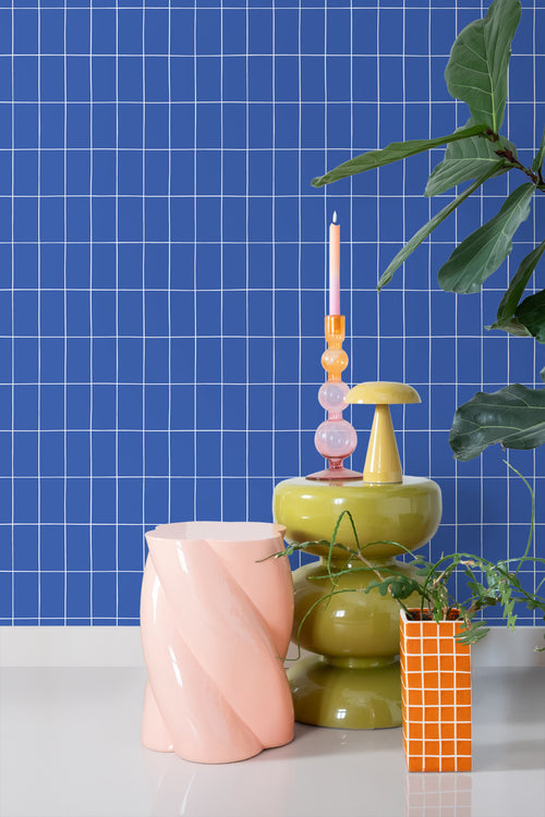 ESTAhome behang kleine tegeltjes koningsblauw en wit - 53 cm x 10.05 m - 139962 - vtwonen shop