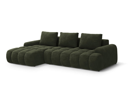 Cosmopolitan Design Uitklapbare hoekbank links met opbergdoos Linz 3-zits, flueel groente - 142x275x84cm